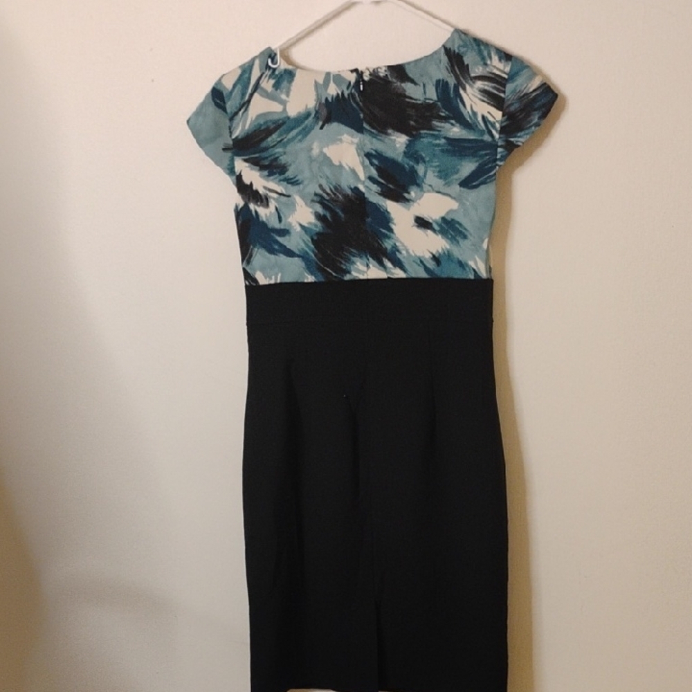 Ann Taylor Black Midi Dress with Blue and White Pattern - Picture 8 of 8